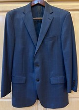 Hart Schaffner Marx Men  s Wool Sport Coat 42R Navy Blue Plaid 2-Button Vented