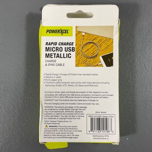 PowerXcel Durable 4 Ft. Rapid Charge Micro USB Metallic Charge & Sync Cable - Picture 20 of 24