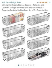 8 Set Mdesign Metal Bathroom Storage Basket, Organising Baskets, Storage 