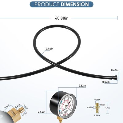 Conector Latón 1/8 NPT Gas Cosmin Kit De ManóMetro Para Gas Natural O Gas LP, Kit De Prueba De PresióN De Gas MúLtiple, Longitud De Manguera De 3,3 Pies, Conector De LatóN