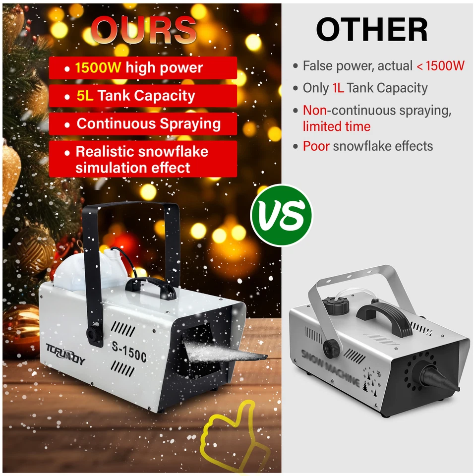 1500W Snow Machine Stage DJ Snow Flake Maker Effect Snowflake Machine Remote US - Image 2 of 4