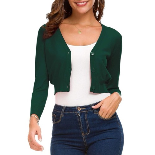 EXCHIC Women's Trendy Bolero Shrug Cropped Cardigan 3/4 Sleeve Open Front Small