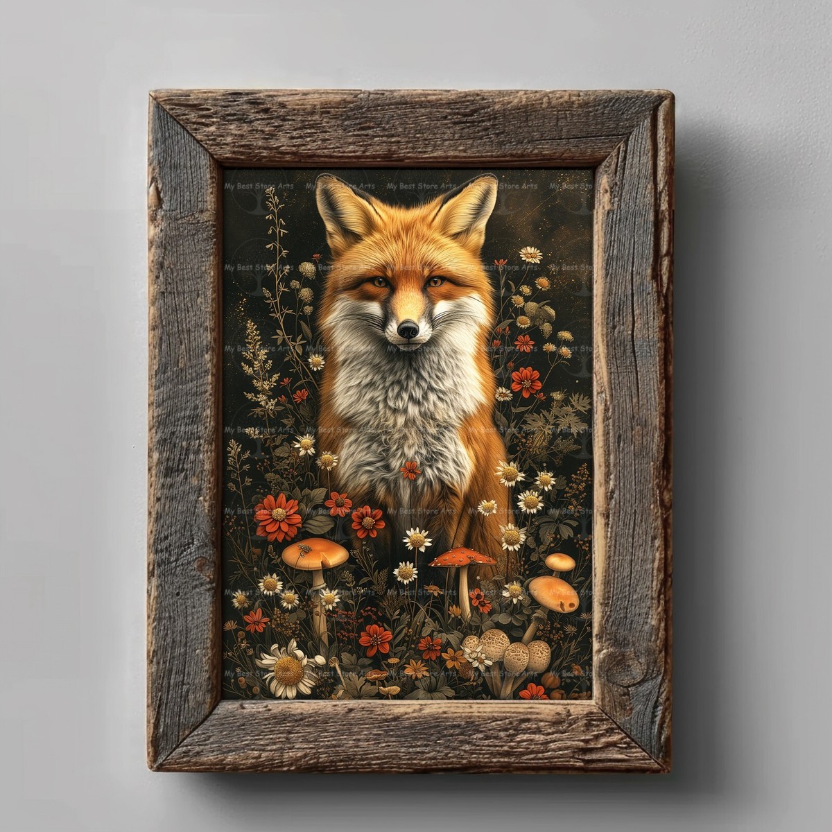 FOX ART PRINT, Animal Fantasy Portrait, Cottagecore Decor, Gothic