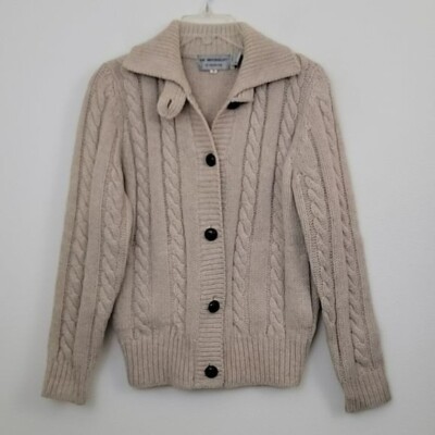 Nordstrom The Individualist Tan Heavy Wool Cable Knit Cardigan Womens S 
