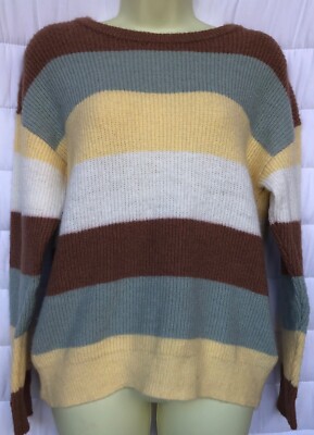 ICHI Denmark Striped Knit Jumper Crew Neck Lightweight Pullover Size XS