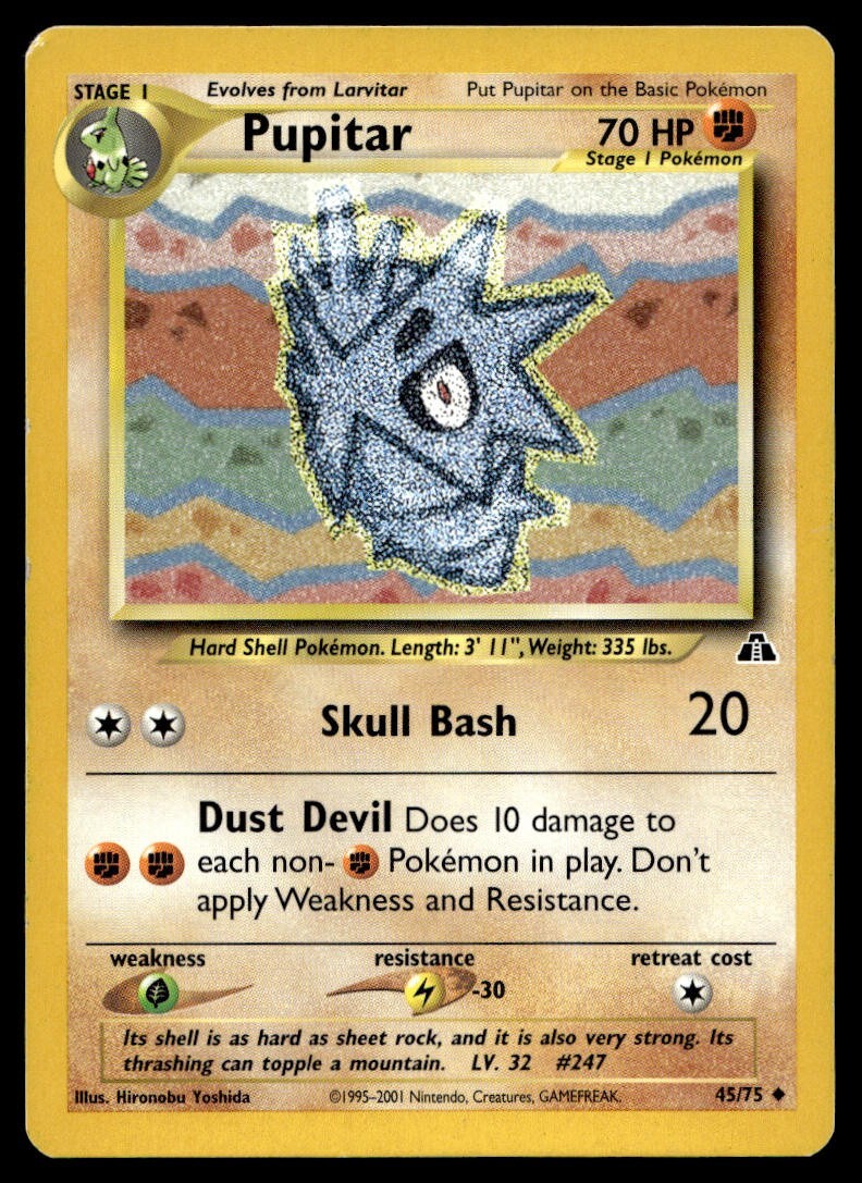 Pupitar 45/75 Pokemon Card Neo Discovery Uncommon 70 HP Lightly Played E33