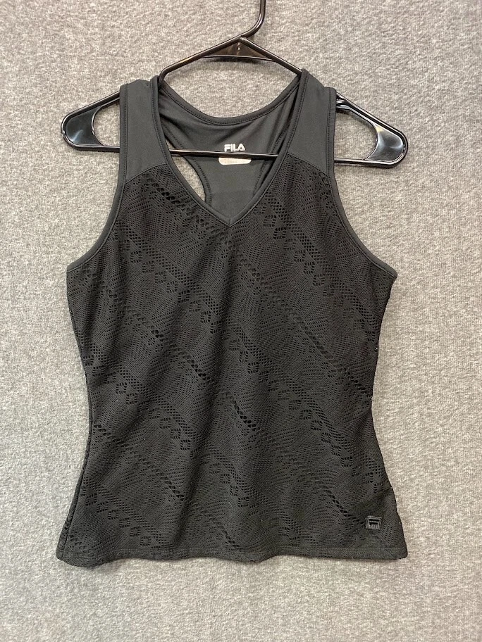 Fila activewear tank top size Large black lace crochet lined gym women's