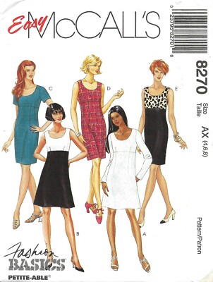 90s scoop neck dress McCall's 8270 Retro Dress, Slim or A-Line Silhouette Sz 4-8 UNCUT Side slit.The model is