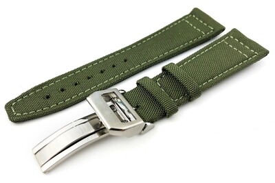 Green Canvas/Leather Strap/Band Buckle fit IWC Pilot Watches 20mm 21mm 22mm