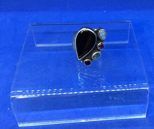 Sharon Sandoval Sterling Ring With Obsidian, Opal, And Amethyst Stones Size 6