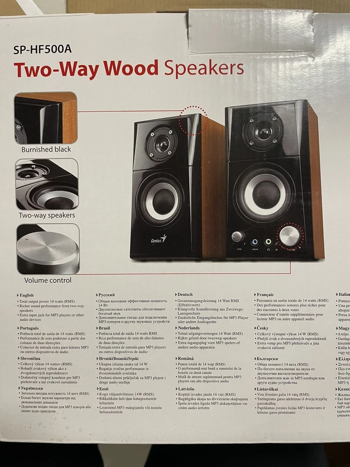 A+⭐ Genius SP-hf500A High Def HD Hi-Fi Brown Wood Speaker Set Of Two (2) - Image 2 of 4