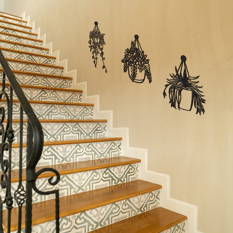 Zhengmy Black Metal Flower Vase Wall Decor, 3 Pcs Black Bathroom Wall