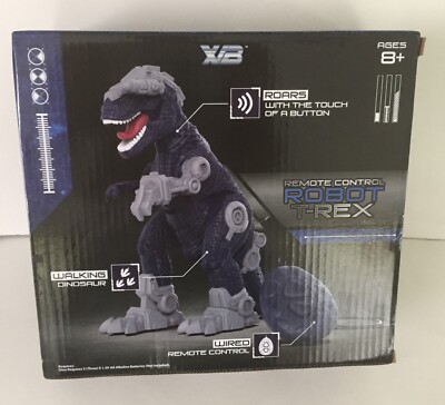 XVB Robot T-Rex Navy Wired Fossil Remote Control Roar Sound Walking Dinosaur NIB