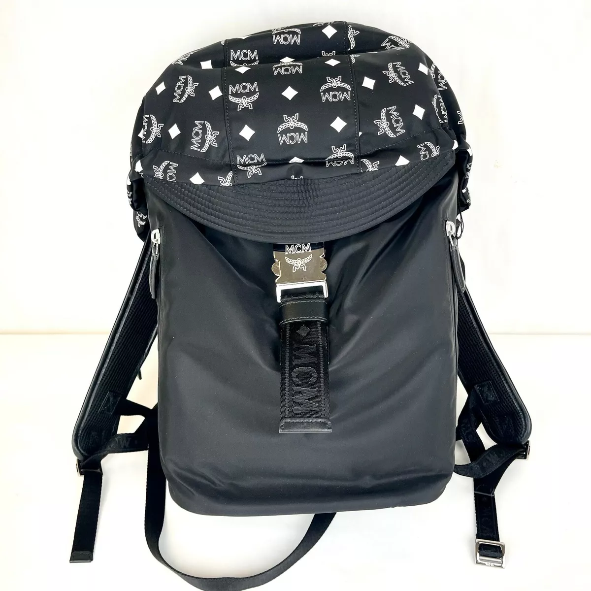 $2230 MCM Black Nylon Luft Hoodie Backpack with Detachable Hood  MMK9SNX34BK001