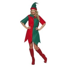 Elf Costume Ladies Red Green Tunic with Bells and Hat