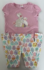 Gymboree Girls Pajama Set Easter Top Sz 10 Pants Sz 8 Pink Bunny Gymmies Spring