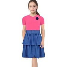 Kids Girls Summer Dress Pink Casual Ruffle Party Dress For Girls Age 3-14 Years