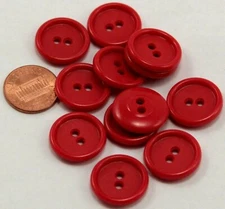 Lot of 12 Red Plastic Sew-through Buttons 3/4" 19mm  # 6628