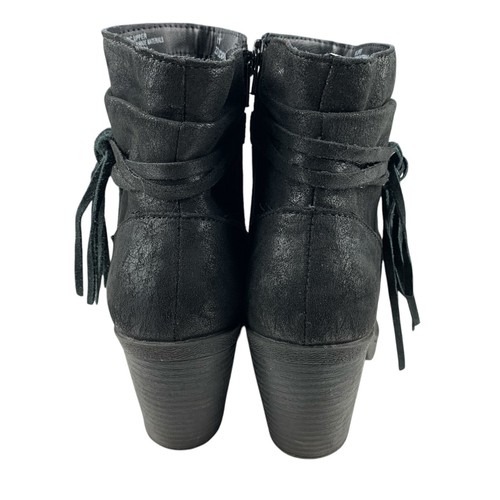 Boc Born Womens Alicudi Ankle Booties 11 M Black Tassel Block Heel Boots Western - Picture 5 of 13