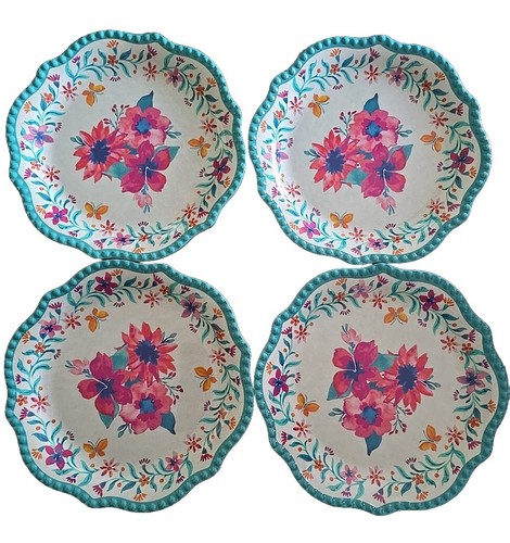 Four (4) Pioneer Woman ~ FOLK GEO ~ 8.7" Dia. ~ Melamine ~ Salad Plates - Picture 2 of 6