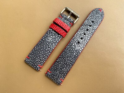 Black Stingray Leather Watch Strap Band, Size 18mm 19mm 20mm 21mm 22mm 24mm 26mm