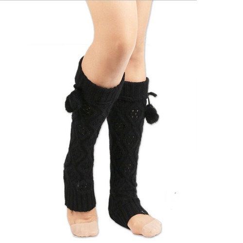 Damen Lolita Bein warme Strick Overknee Socken mit weichem Bommel Overknee schwarz - Bild 8 von 15
