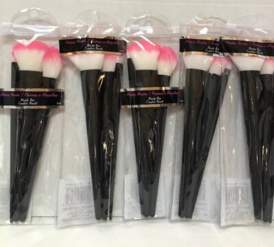 Lot of 5 Makeup Brushes Triple Packs Black W/ Pink Tips ''Beauty Bar'' Party Gift