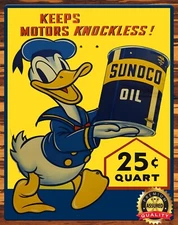 Sunoco Oil - Donald Duck - Keeps Motors Knockless 1940 - Metal Sign 11 x 14
