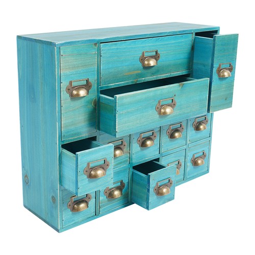 Armario de almacenamiento retro de 14 cajones organizador de joyas de madera para dormitorio mesa - Imagen 4 de 16