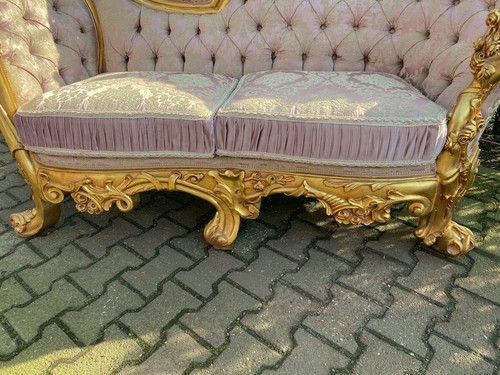 Sofa Couch Rococo Throne Gold Pink Damask Baroque Vintage Luxury Handcrafted - Picture 21 of 23