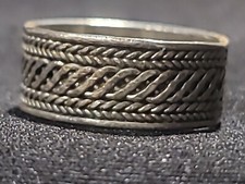 Ring Braided Rope 8mm Wide Band Sterling Silver 925 Engraved Unisex Size 6.5