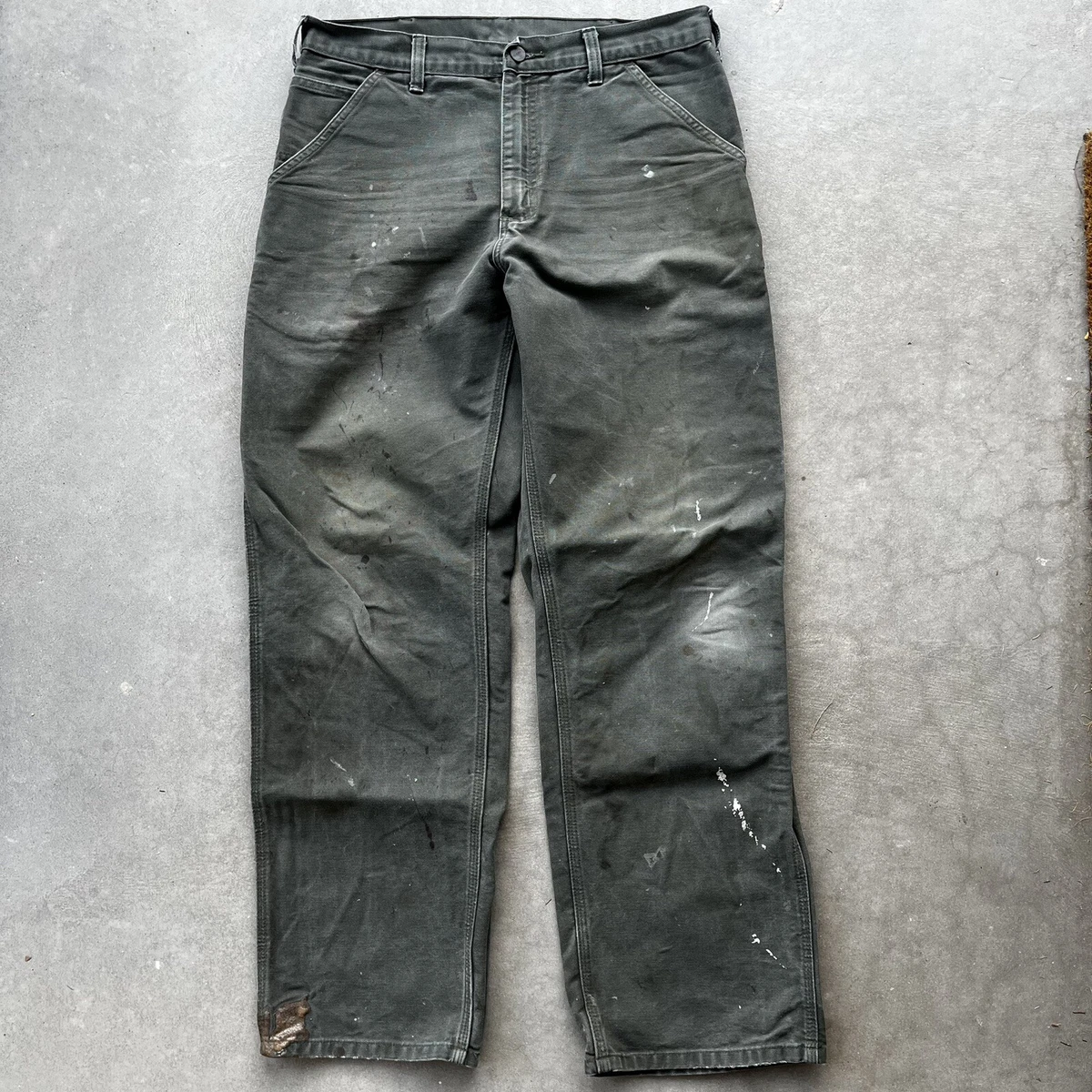Carhartt Pants Men's 32 x 32 Work Dungaree Fit B11 MOS Moss Green Paint  Splatter