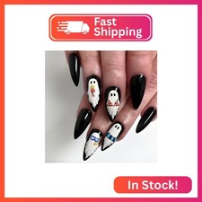 Halloween Press on Nails Medium Almond MABKJLF Black Fake Nails False Nails with