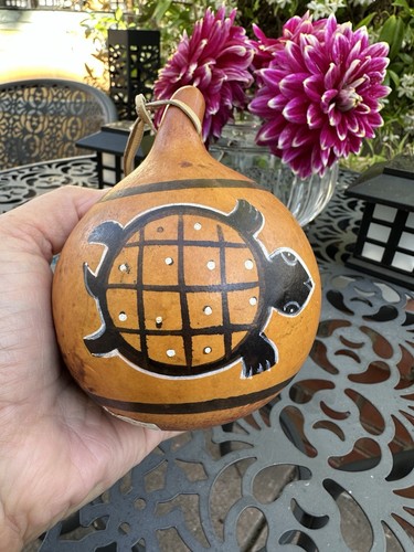 African Hand Painted Turtle Shaker Gourd Hand Made in Kenya