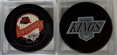 (2) LOS ANGELES KINGS 1992-1993 LIMITED 3659/6000 NHL OFFICIAL GAME PUCKS