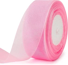 Pink Gift Wrapping Ribbon - 50 Yds X 1.5 in Handmade Sheer Organza Ribbon, Mesh