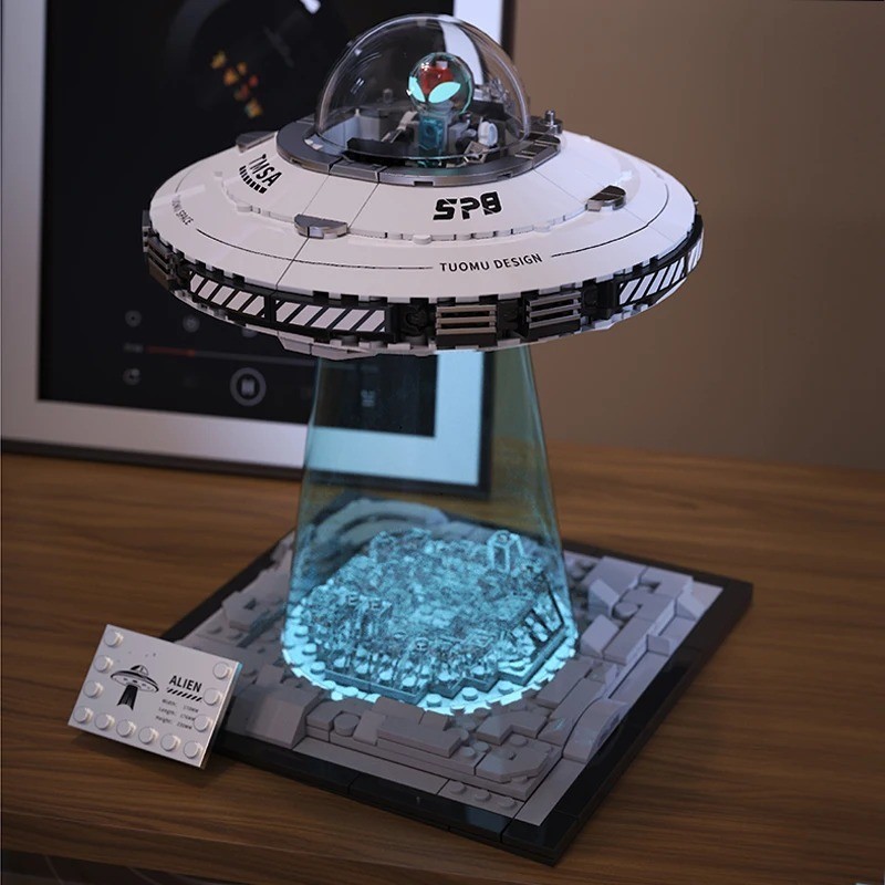 Ciencia UFO Nave Espacial Bloques de Construcción Juguete con Luz LED para Niños
