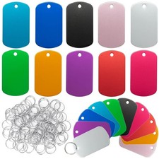 50 Pack Aluminum Tag Blanks Engraving Blank Metal Tags with Hanging Hole Pet ...