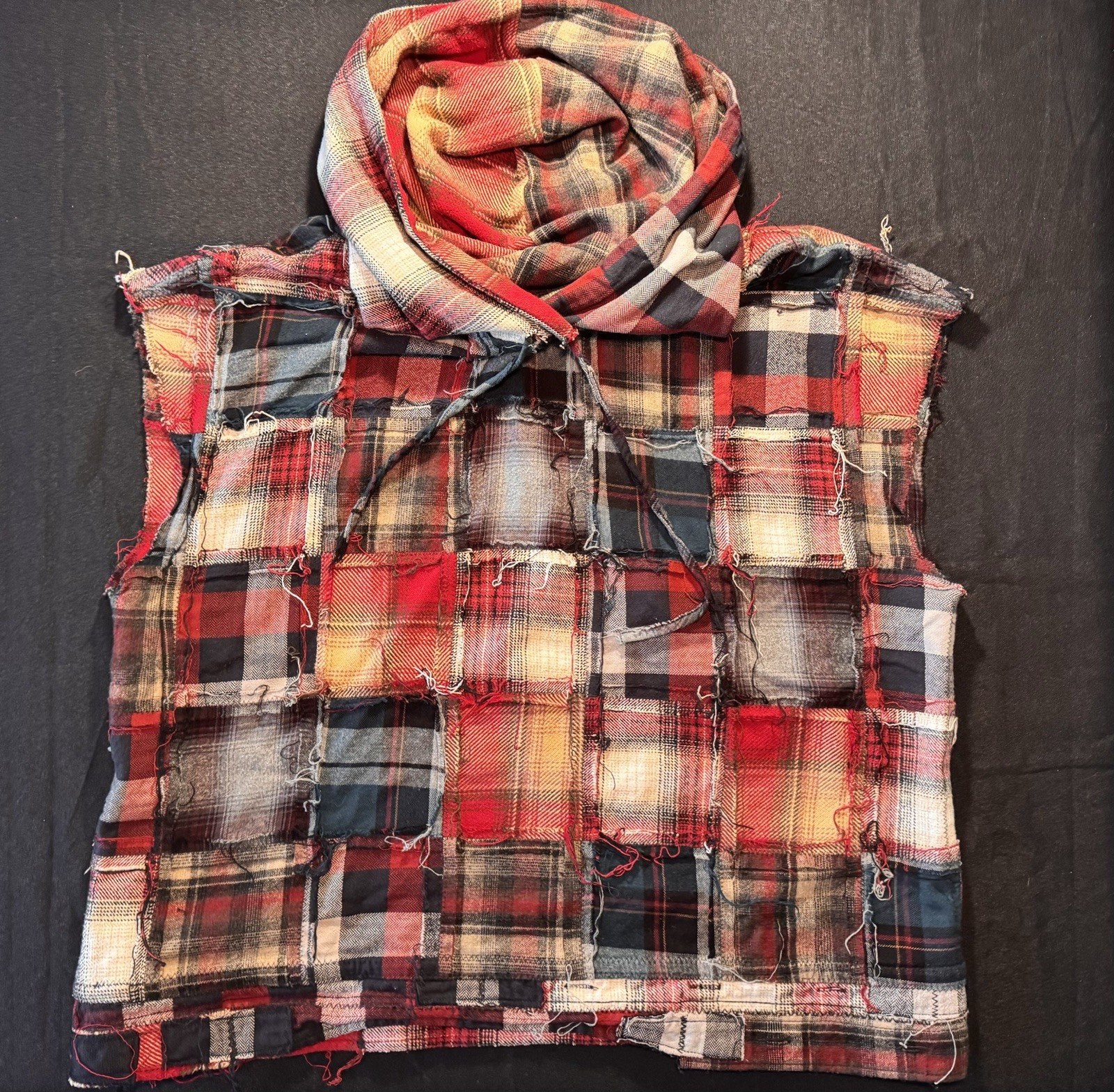 Handmade Patchwork Flannel Sleeveless Hoodie One … - image 2