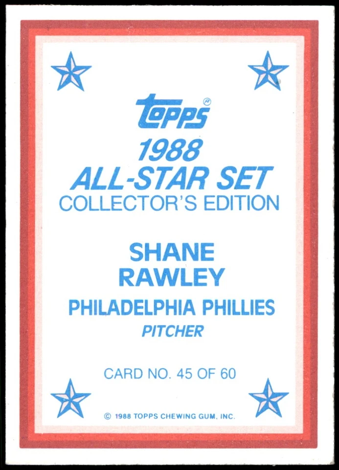 Shane Rawley 1988 Topps #45 Phillies MLB READ FREE SHIPPING AutographDen - Image 2 of 2