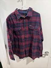 Orvis Men s Large Heavy Flannel Button Up Shirt Red Blue Plaid Pockets Camping