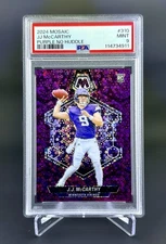 2024 Panini Mosaic JJ McCarthy Purple No Huddle /50 RC Minnesota Vikings PSA 9