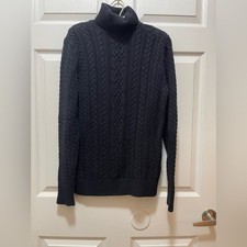Womens Turtleneck Cable Knit Sweater Size S Black 100 Cotton