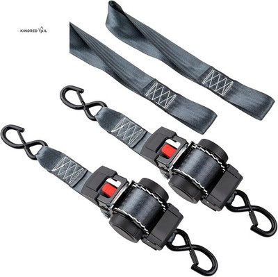 2 Pack Retractable Ratcheting Straps - 2 Inch X 10 Feet, 3,000Lbs Break Strength