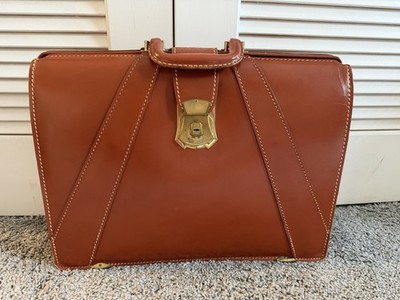 Vintage 1950's Split Cowhide Leather Top Frame Briefcase, Lawyer / Doctor Bag