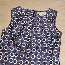 Michael Kors Sheath Dress Women 2 Blue Geometric Silk Cotton Sleeveless Career