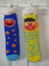 Sesame Street Ernie Cookie Monster Sherpa Lined Socks Non slip Lot 2 Faux Fur