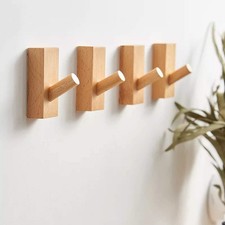 4Pack Adhesive Wall Hooks Hat Rack Wooden Coat Hooks Wall Mounted Decorative
