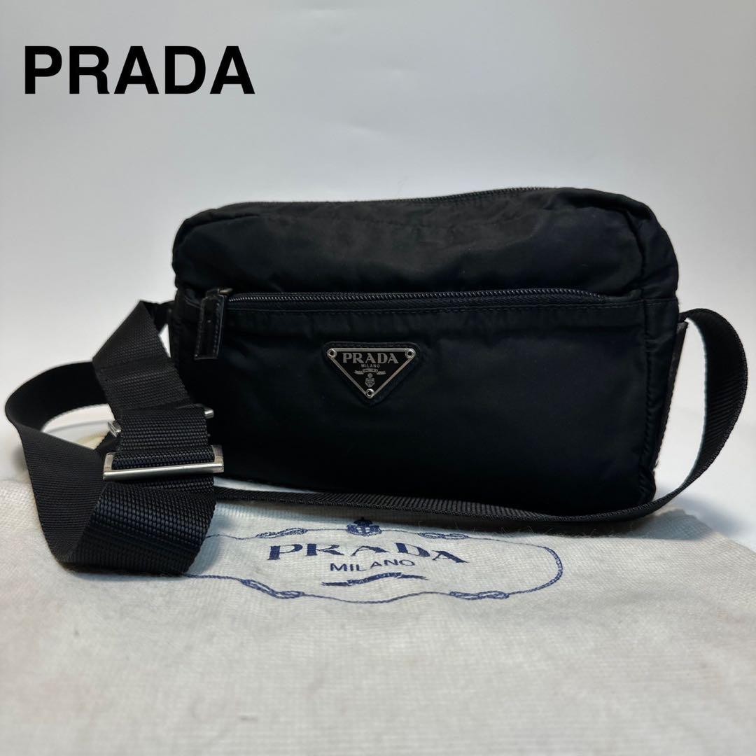 Prada Black Nylon Triangle Logo Camera Crossbody Shoulder Bag
