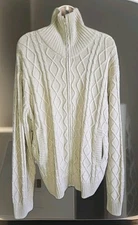 Vintage Scandia Woods Sweater Adult Large Cream White Cable Knit  Full Zip 